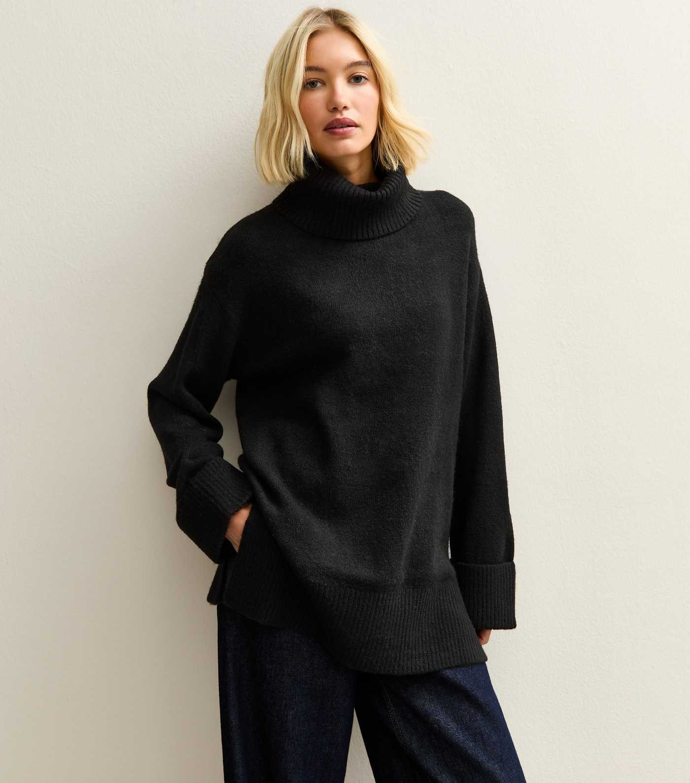 Black Longline Roll Neck Jumper | New Look | New Look (UK)