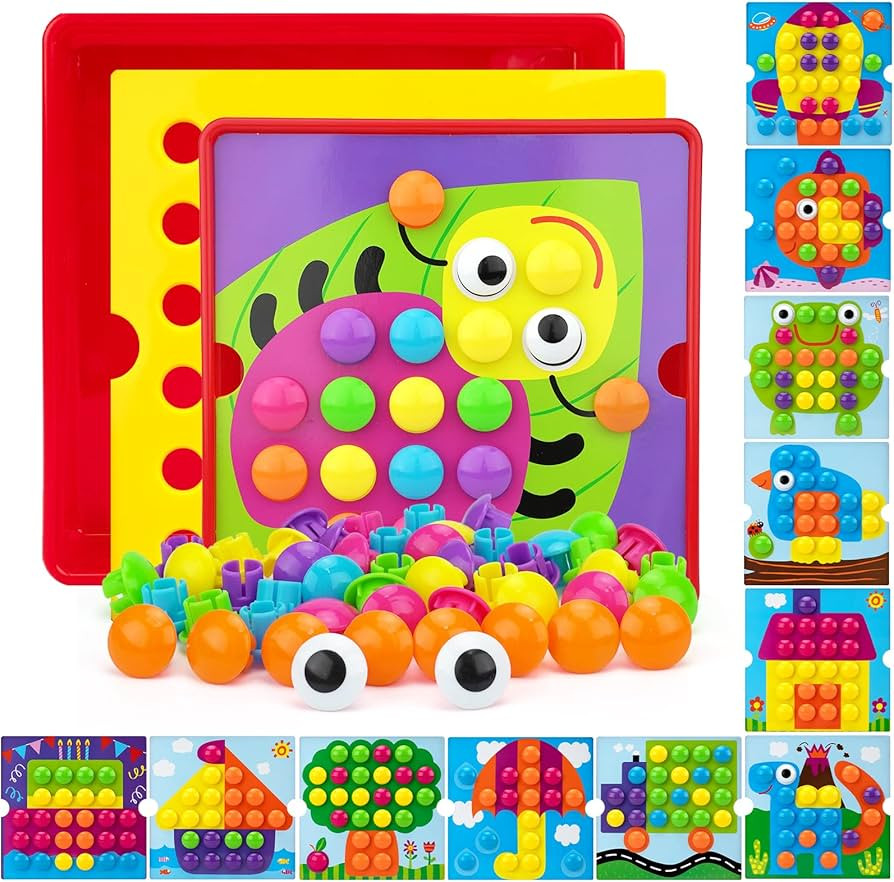 AluAbi Button Art Toys for Toddlers, Crafts & Learning Game, Color Matching Puzzle, Fine Motor Sk... | Amazon (UK)