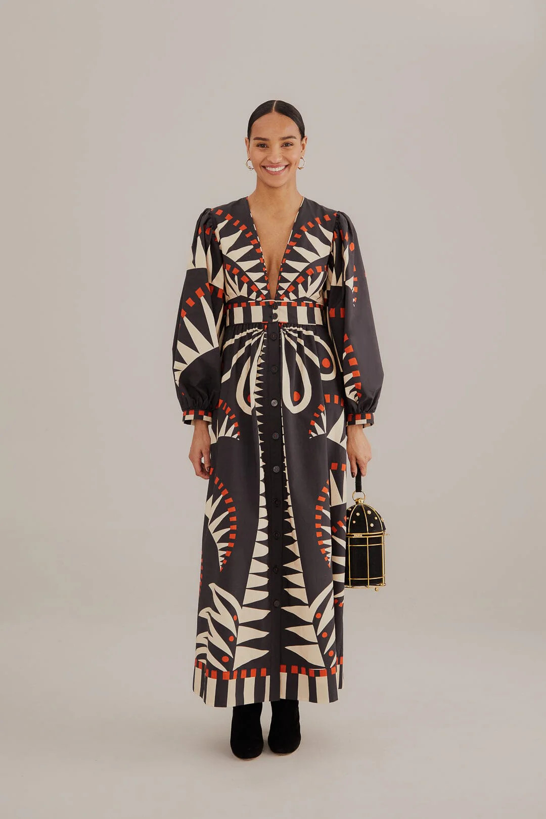 Black Coconut Grove Puff Sleeve Maxi Dress | FarmRio (US)