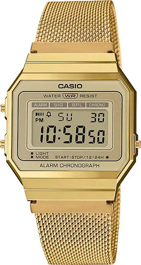CASIO A700WMG-9AVT Mesh Strap Digital Chronograph Watch, 37.4mm x 35.5mm | Nordstrom | Nordstrom
