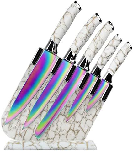 Rainbow Knife Set, Non Stick Kitchen Knives Set with Acrylic Block, 6 Piece Stainless Steel Knives,  | Amazon (US)