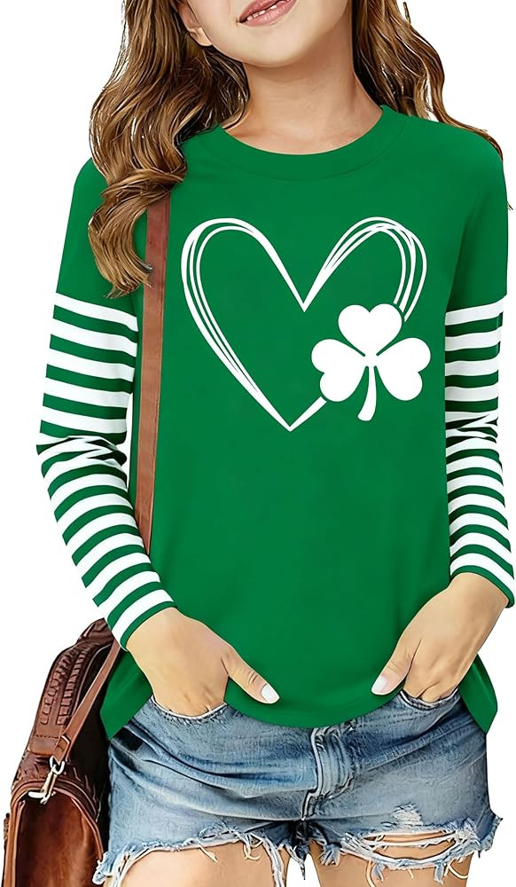 Kids St Patrick's Day Shirt: Girls Irish Shirts Shamrock Clover St. Patty's Long Sleeve Gifts Top... | Amazon (US)