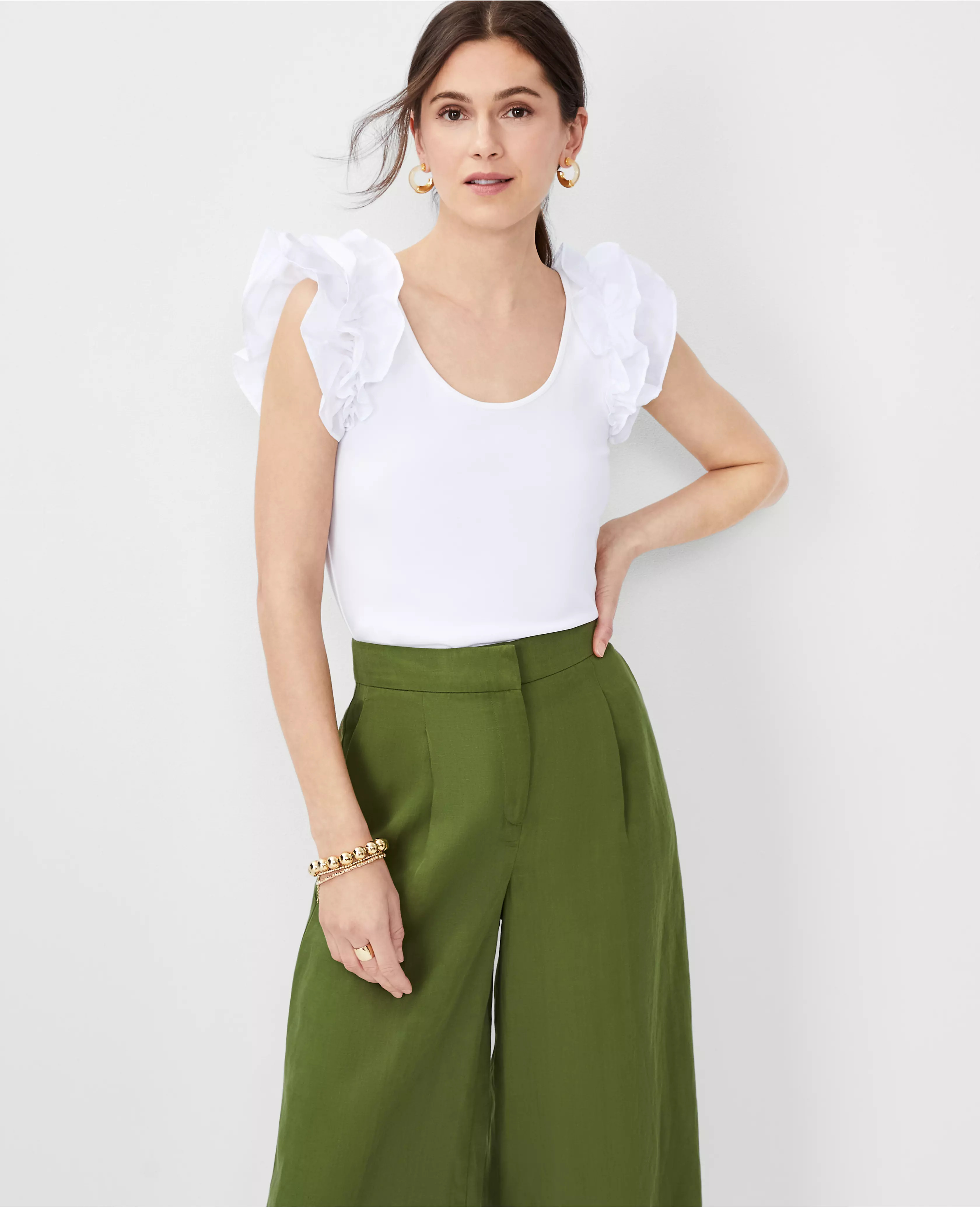 Ruffle Shoulder Scoop Neck Tank Top | Ann Taylor (US)