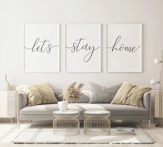 Let's stay home print wall art living room prints set of 3 | Etsy | Etsy (US)