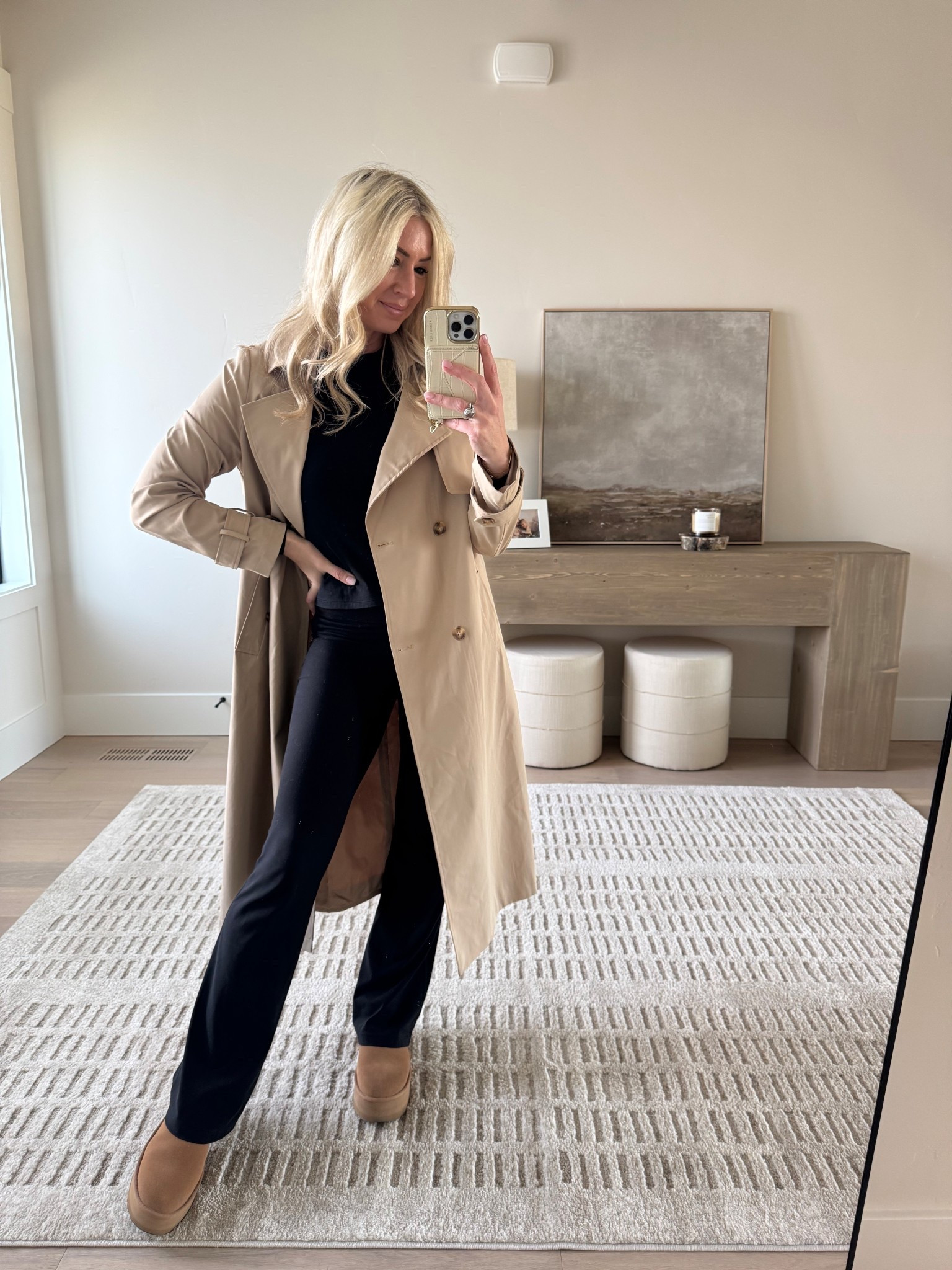 I like dressing down a trench coat 
Lululemon leggings 
Platform Uggs 
Abercrombie basics 
LTK Spring Sale 

#LTKTravel #LTKootd #LTKSpringSale