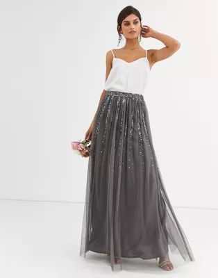 Maya Bridesmaid delicate sequin tulle skirt in dark gray | ASOS (Global)