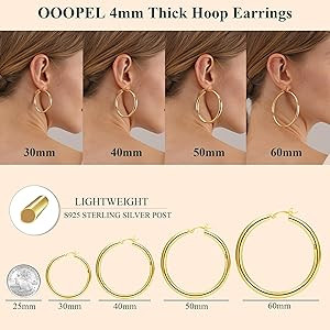 4mm Thick Gold Chunky Earrings Steling Silver Post Hoops Earrings For Women Hollow Tube Hoops Ear... | Amazon (US)