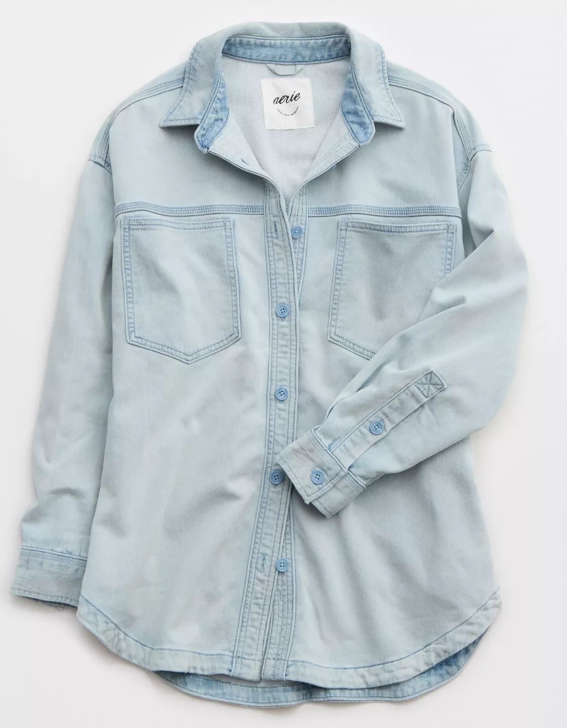 AE x Aerie Match Made In Denim Fleece Shacket | American Eagle Outfitters (US & CA)