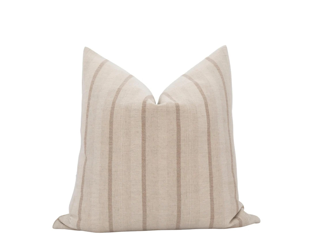 MARGOT || Beige Stripe Pillow Cover Light Tan Pillow Neutral Stripe Pillow Modern Farmhouse Strip... | Etsy (US)