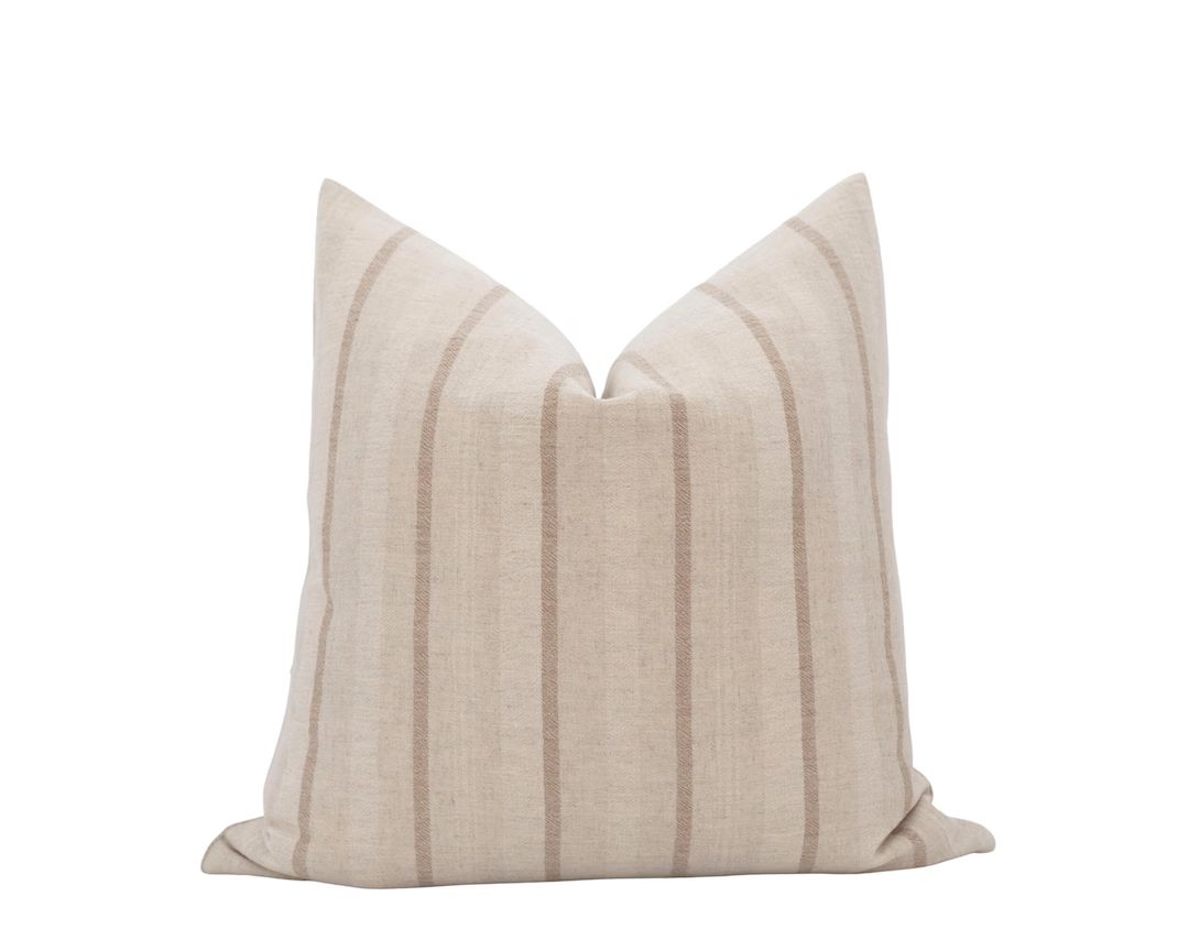 MARGOT || Beige Stripe Pillow Cover Light Tan Pillow Neutral Stripe Pillow Modern Farmhouse Strip... | Etsy (US)