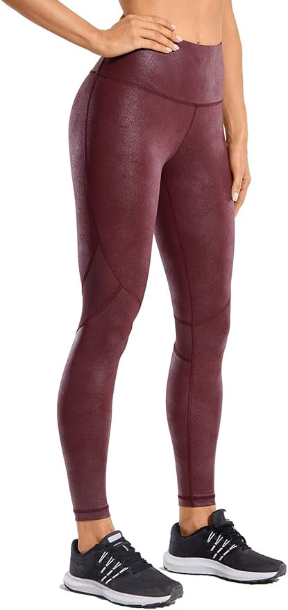CRZ YOGA Women's Faux Leather Workout Leggings 25 Inches - Mesh Tight Athletic Pants with Drawcor... | Amazon (US)