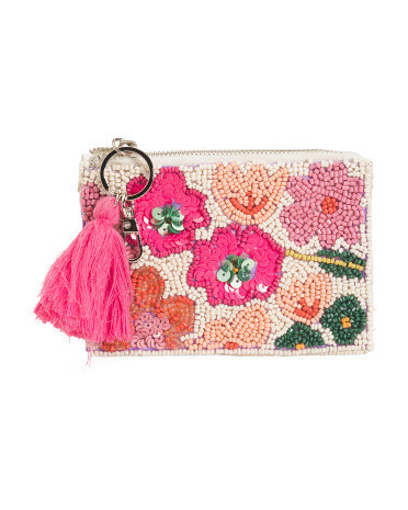 Handmade Beaded Floral Coin Purse For Women, Leather | TJ Maxx