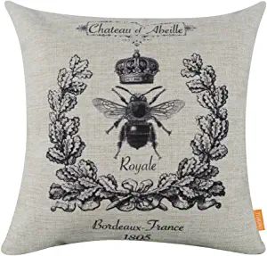 LINKWELL Black Queen Bee Pillow Cover 18x18 inch Crown Burlap Cushion Covers for Sofa Couch Home ... | Amazon (US)