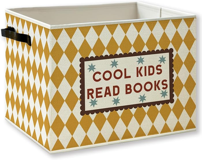 Book Classroom Kids Foldable Storage Bins Box with Handles, Cool Kids Read Books Retro Checkered ... | Amazon (US)