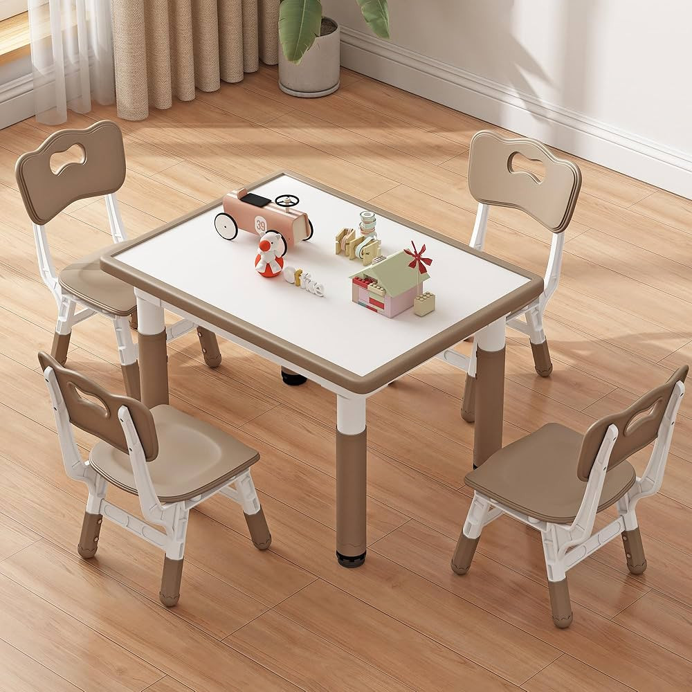Kids Table and 4 Chairs, Height Adjustable Toddler Table and Chair Set for Ages 2-10, 31.5''L x 2... | Amazon (US)