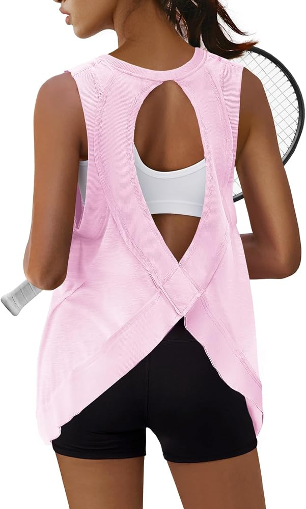 SENSERISE Womens Open Back Workout Tank Tops Yoga Tee | Amazon (US)