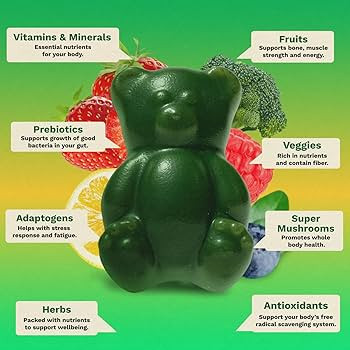 Amazon.com: Gruns Sugar-Free Super Greens Gummies, Multivitamin Superfood Gummy Bears, Spirulina,... | Amazon (US)