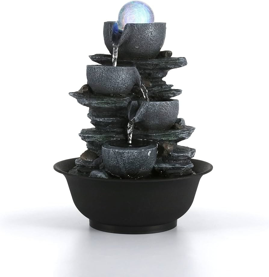 Dyna-Living Indoor Fountain, Tabletop Water Fountain, Water Fountain with LED Crystal Ball, Indoo... | Amazon (UK)