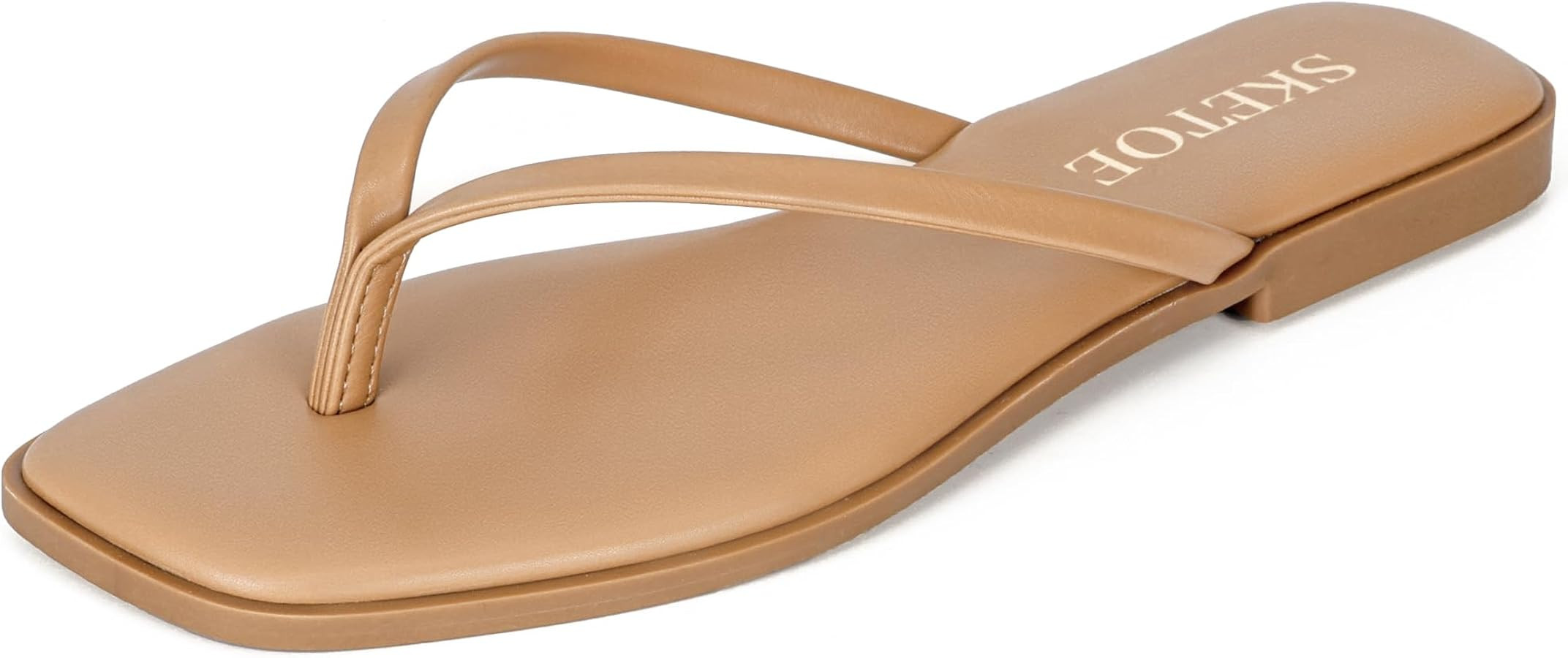 Flip Flops for Women Square Toe Flat Sandals for Women Comfortable Thong Sandals Vegan Leather Fl... | Amazon (US)