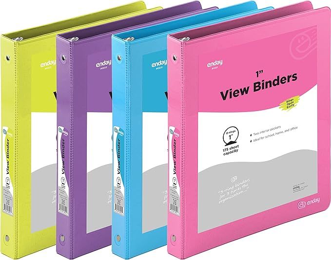 1 Inch 3 Ring Binder 1” Binder Clear View Cover with 2 Inside Pockets, Colored School Supplies ... | Amazon (US)