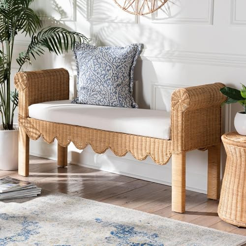 bali & pari Reiko Handwoven Natural Rattan Bench with Scalloped Detailing – Boho Farmhouse Entryway, Bedroom, or Living Room Accent Seating | Amazon (US)
