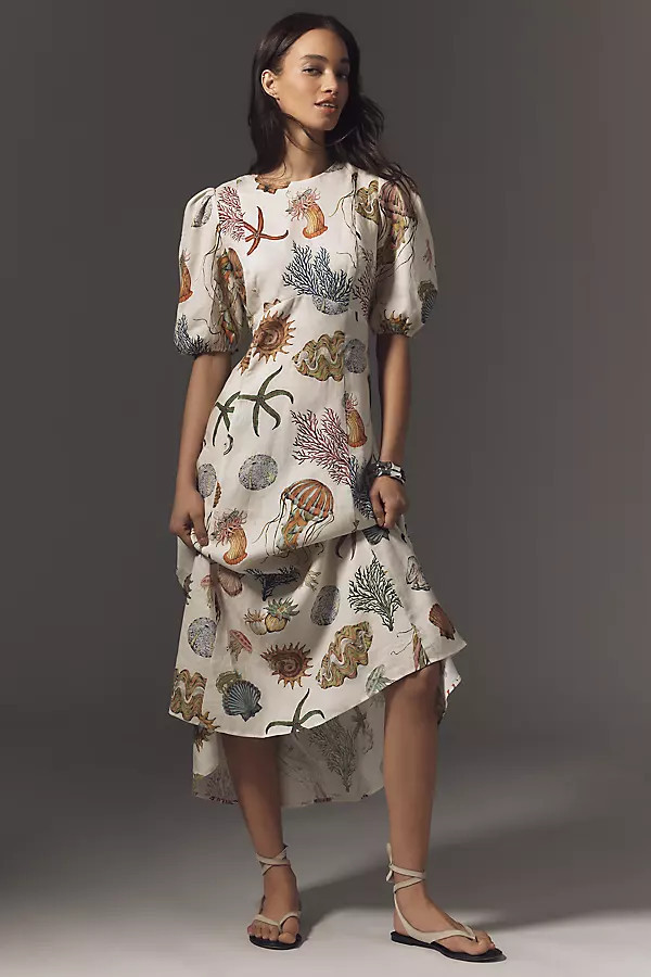 Sea Short-Sleeve Linen Midi Dress | Anthropologie (US)