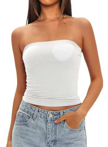 Darong Women's Tube Top Double Lined Strapless Bandeau Top with Built-in Bra Summer Slim Fit Goin... | Amazon (US)
