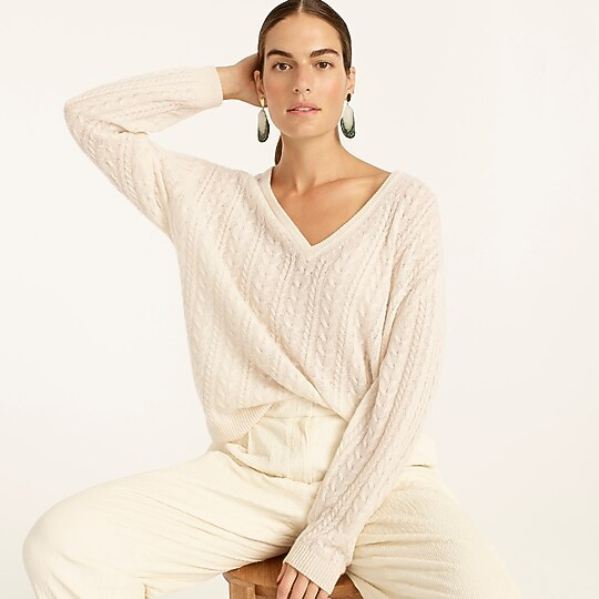 Cashmere cable-knit relaxed  V-neck sweater | J. Crew US