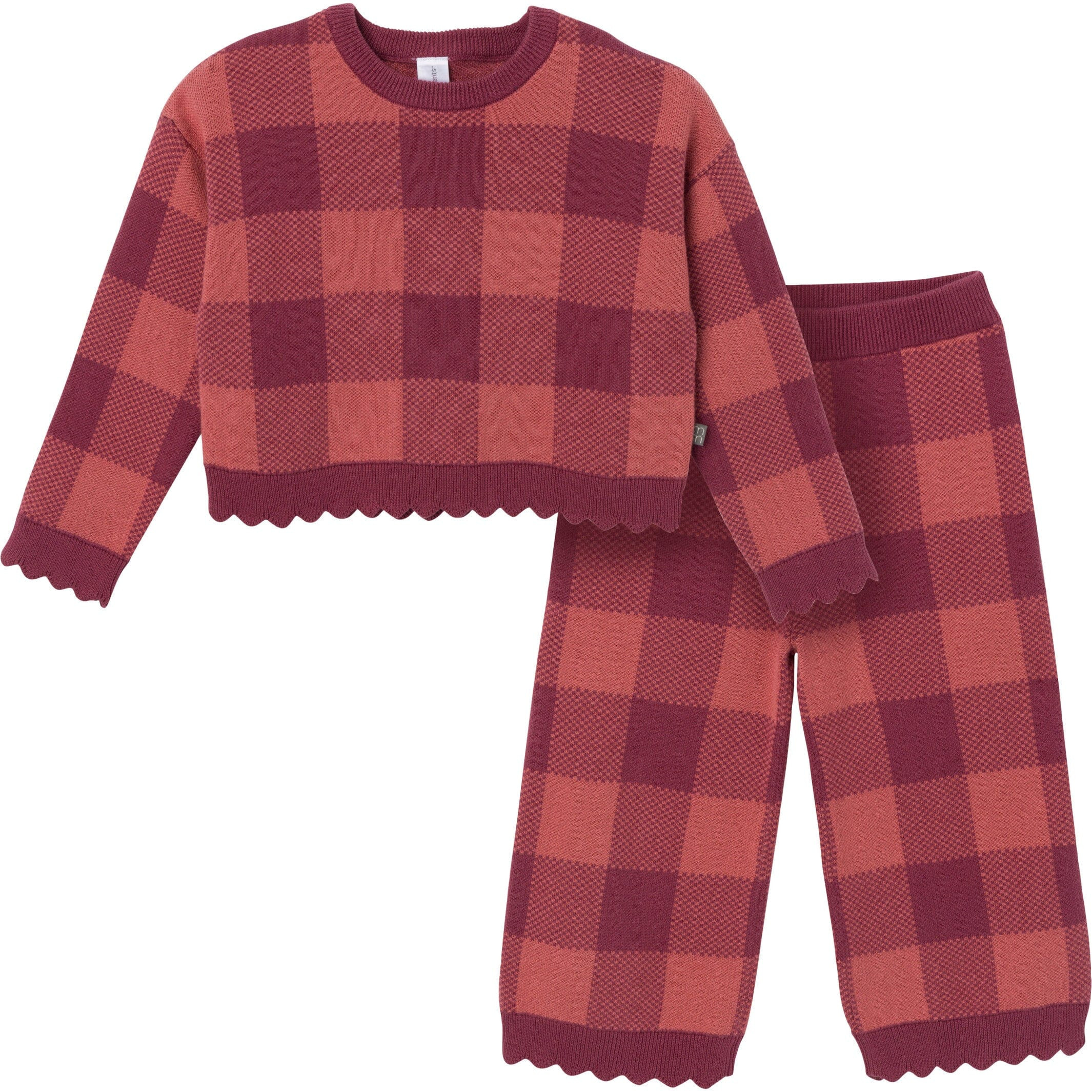 2-Pack Infant & Toddler Girls Dark Rose Large Check Sweater and Pant Set | Gerber Childrenswear