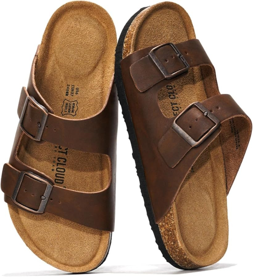 Project Cloud Genuine Leather Flat Sandals Beach Essentials Womens Sandals Memory Foam Vacation E... | Amazon (US)