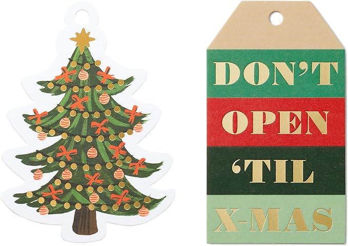 RIFLE PAPER CO. Christmas Tree & Don't Open 'Til X-Mas Die-Cut Gift Tag Bundle, 8 of Each Tag - 1... | Amazon (US)