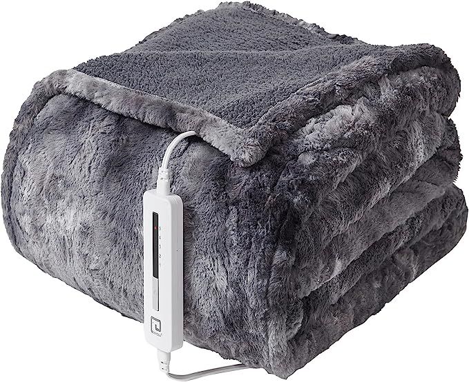 EHEYCIGA Heated Blanket Electric Blanket Throw - Heating Blanket Faux Fur with 5 Heating Levels &... | Amazon (US)