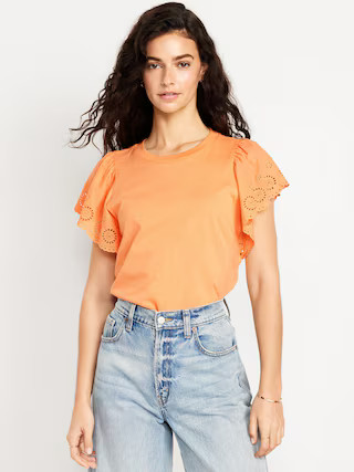 Cutwork-Sleeve Mixed Fabric Top | Old Navy (US)