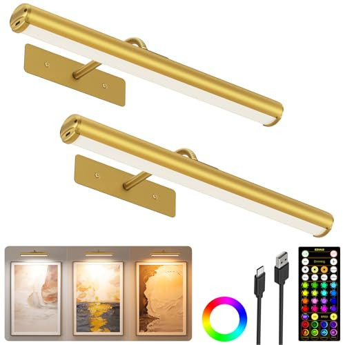 EZVALO 13in Picture Light for Wall, 4000mAh Rechargeable Art Light with Remote, RGB & 3 Color Temps, Battery Operated Wall Light for Paint, Photo - 2 Pack | Amazon (US)