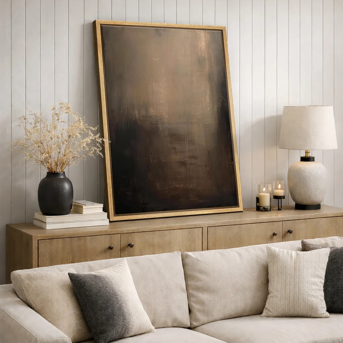 Dark Moody Abstract Gradient Artwork, Contemporary Neutral Tone Pictures, Framed Canvas Giclee Pr... | Wayfair North America