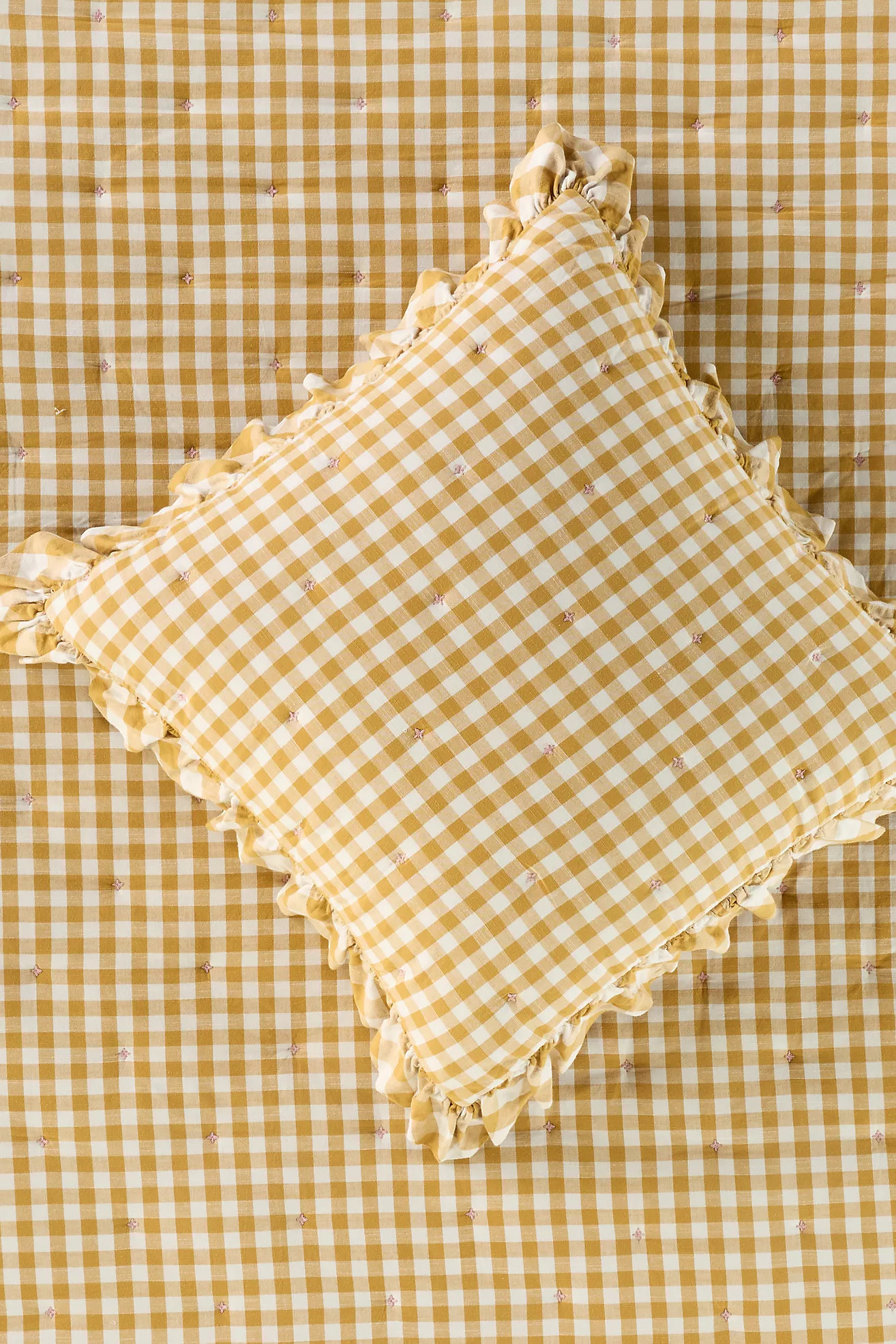 Gingham Ruffle Yarn-Dyed Cotton Euro Sham | Anthropologie (US)