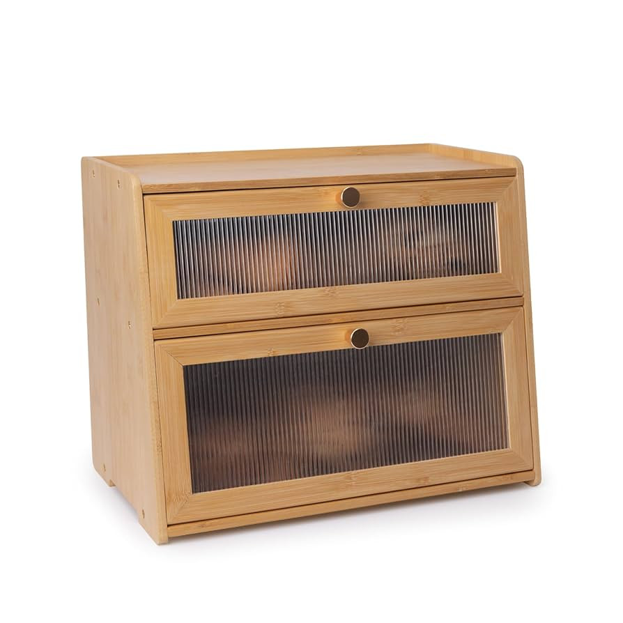 Bamboo Bread Box 2 Tiered for Kitchen Counter-Large Capacity Wood Bread Basket Storage Container ... | Amazon (US)