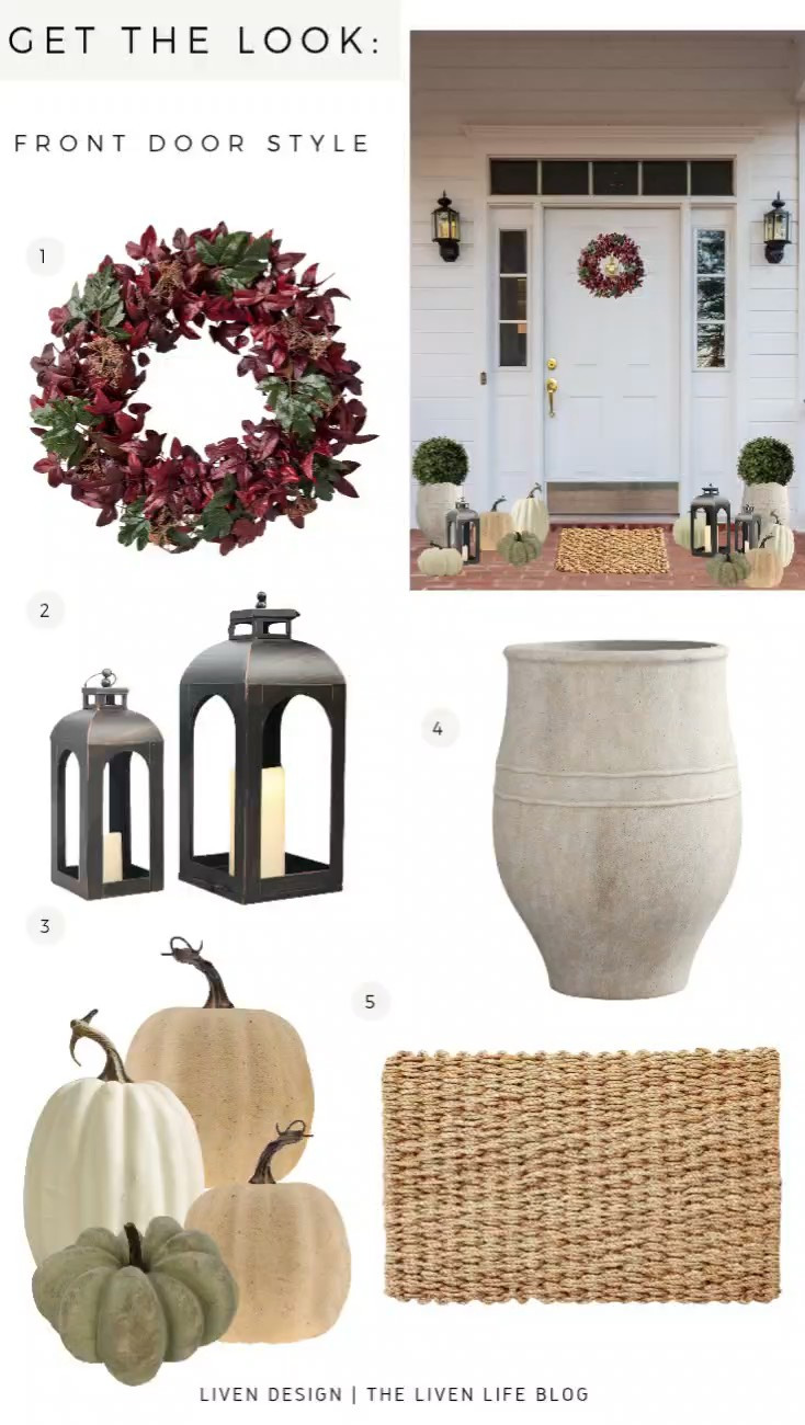 Elegant fall front door. Front door decor. Outdoor front door lights. Outdoor sconce. Fall wreath.  Outdoor planter. Decorative pumpkins. Heirloom pumpkins. Coir doormat. Home decor. Amazon decor. Target decor. Burgundy wreath. Fake pumpkin. Realistic faux pumpkins. Green pumpkin. Cream pumpkins. Lanterns. 

#LTKSeasonal #LTKHome #LTKSaleAlert