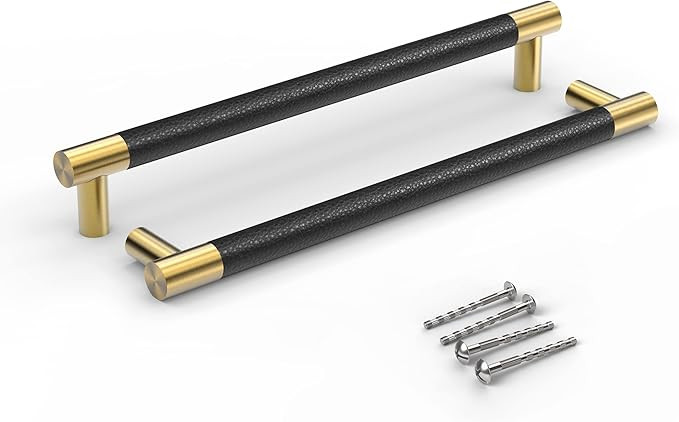 Bar Cabinet Handle Knob Pull Brushed Satin Gold/Brass Finish with Upholstered Black Leather 9.7" ... | Amazon (US)