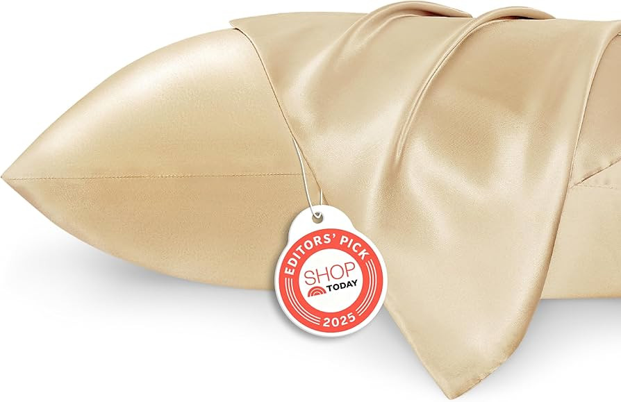 Bedsure Satin Pillowcase for Hair and Skin Queen - Champagne Gold Silky Pillowcase 2 Pack with En... | Amazon (US)