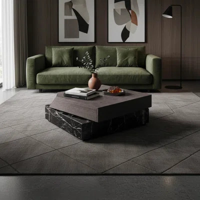 Swivel Tier Coffee Table with Drawer, Modern Square Design in 31.5 Inch | Wayfair North America