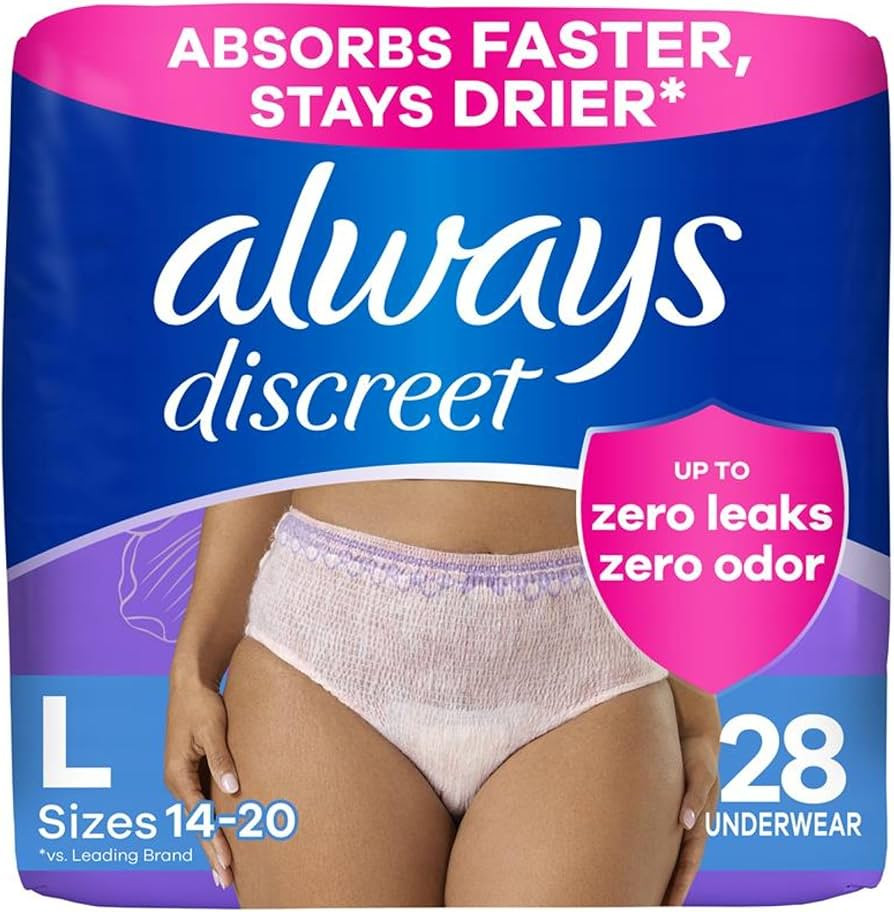 Always Discreet Adult Incontinence Underwear for Women and Postpartum Underwear, Large, Up to 100... | Amazon (US)