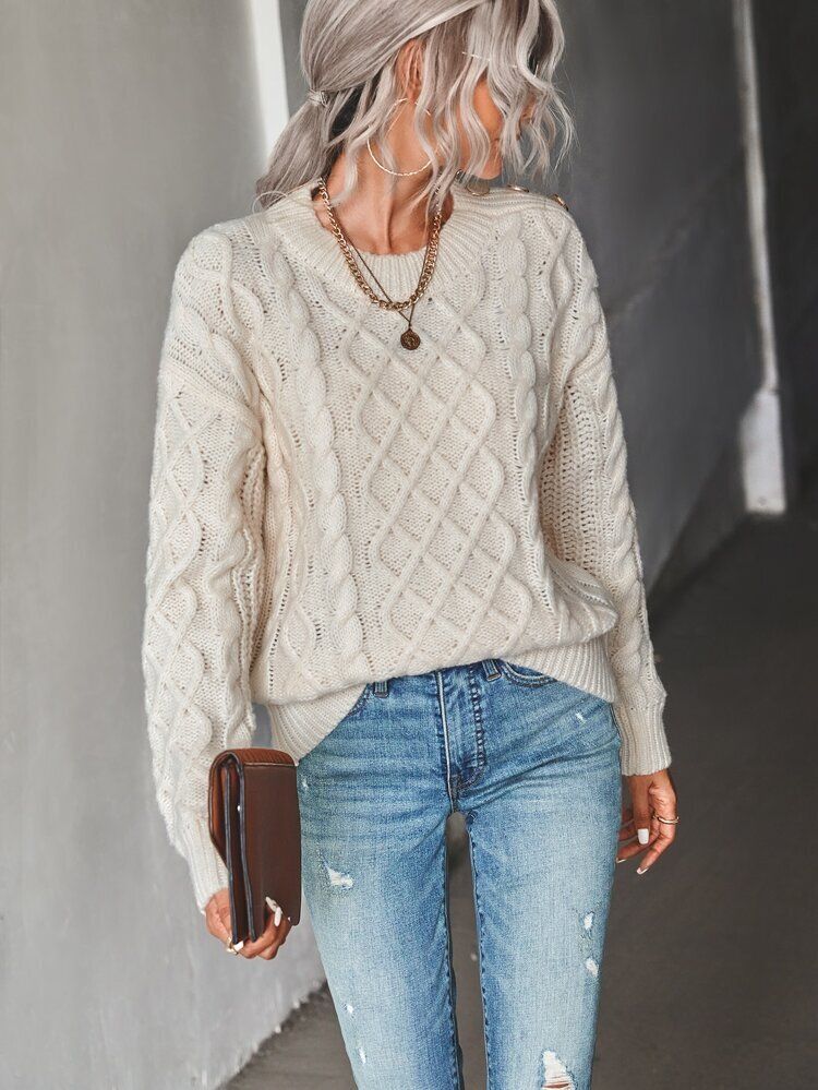 Cable Knit Drop Shoulder Sweater | SHEIN