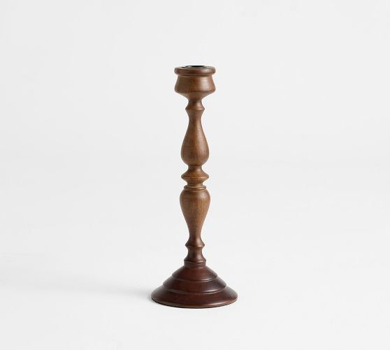 Chris Loves Julia Turned Walnut Candle Holder | Pottery Barn (US)