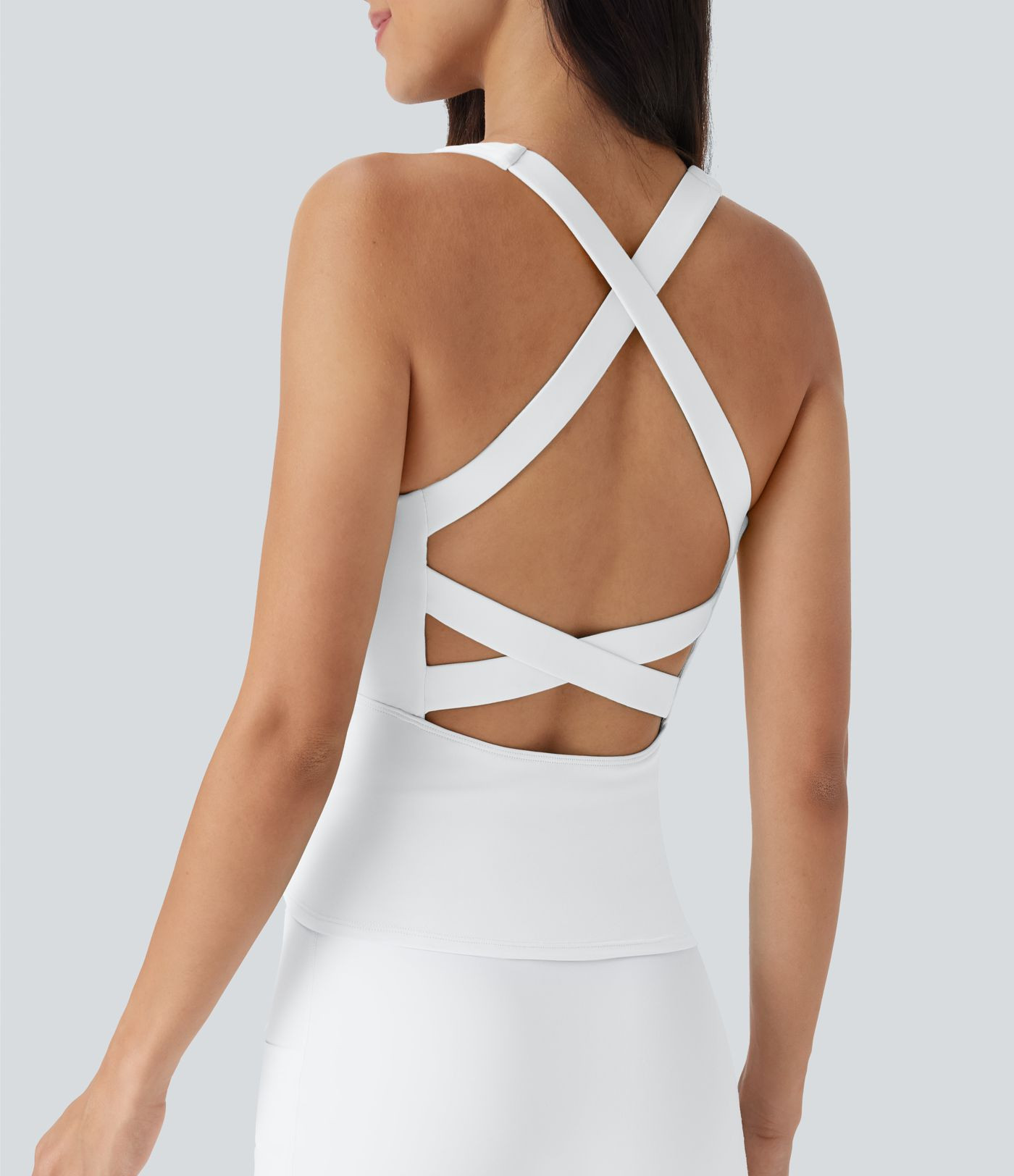 Women’s SoftlyZero™ Airy Square Neck Cropped Cool Touch Running Tank Top-Longer Length-UPF50+... | HALARA