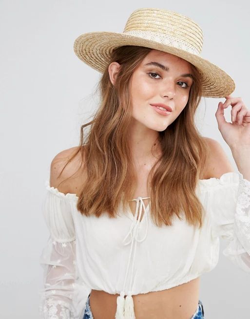 South Beach Straw Boater Hat with Crochet Band | ASOS US