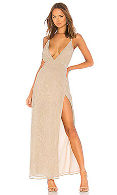 superdown Hailee High Slit Maxi Dress in Champagne from Revolve.com | Revolve Clothing (Global)