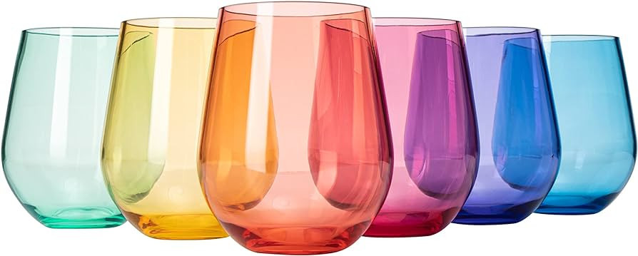 Amazon.com: Holiday Color Unbreakable Elegant Acrylic Plastic Stemless Wine Glasses 15 oz | Set o... | Amazon (US)