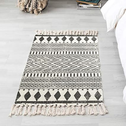 LEEVAN Cotton Diamond Doormat Black and White Kitchen Rugs Non Slip Fully Reversible Laundry Rugs... | Amazon (US)
