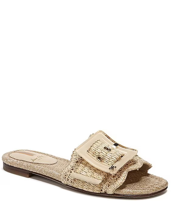 Bambi Raffia Oversized Buckle Flat Slide Sandals | Dillard's